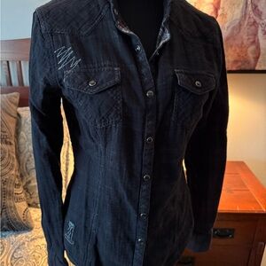 Women’s Black Harley Davidson Button-Up Shirt with Embroidery